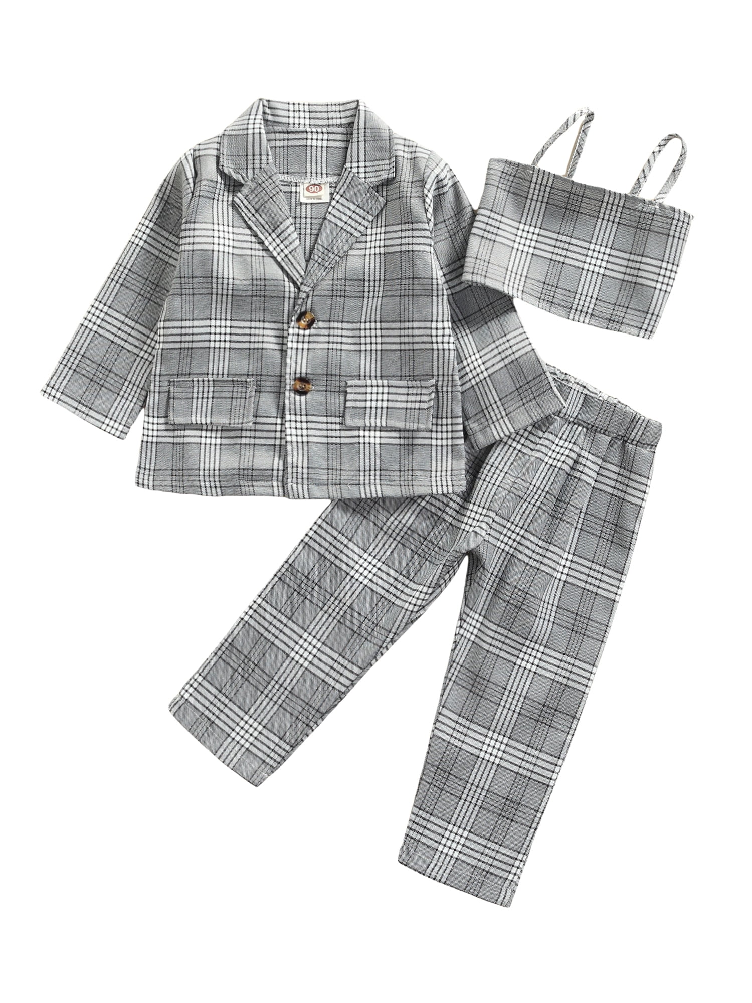 Canrulo Toddler Baby Girls Formal Suit Plaids Long Sleeve Blazer Jacket