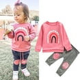thumbnail image 1 of Canrulo Toddler Infant Baby Girl Clothes Rainbow Long Sleeve Sweatshirts Tops Pants Outfits Fall Winter Clothing Pink 3-4 Years, 1 of 7