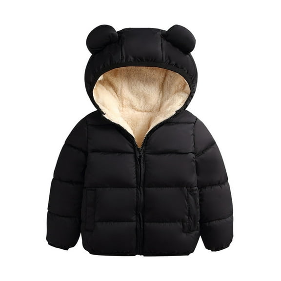 Canrulo Toddler Kids Baby Boy Girl Bear Hooded Coat Winter Thick Jacket Winter Outwear Black 12-18 Months