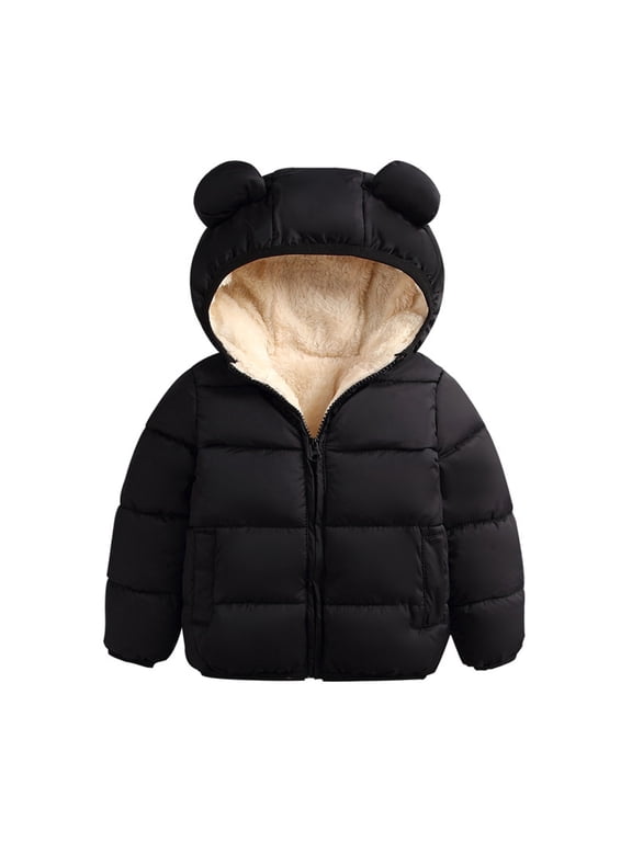 Toddler Kids Baby Boy Girl Bear Hooded Coat Winter Thick Jacket Winter Outwear Black 12-18 Months