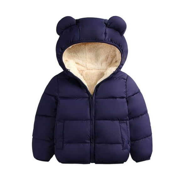 Canrulo Toddler Kids Baby Boy Girl Bear Hooded Coat Winter Thick Jacket Winter Outwear Blue 12-18 Months