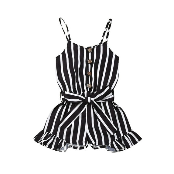Canrulo Toddler Kids Baby Girls Clothes Strap Stripe Romper Jumpsuit Summer Outfits Sunsuit Black 7-8 Years