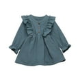 thumbnail image 1 of Canrulo Toddler Kids Baby Girls Solid Clothes Long Sleeve Dress Cotton Linen Dresses Green 1-2 Years, 1 of 8