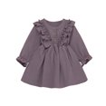 thumbnail image 1 of Canrulo Toddler Kids Baby Girls Solid Clothes Long Sleeve Dress Cotton Linen Dresses Purple 1-2 Years, 1 of 8