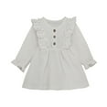 thumbnail image 1 of Canrulo Toddler Kids Baby Girls Solid Clothes Long Sleeve Dress Cotton Linen Dresses White 3-4 Years, 1 of 7
