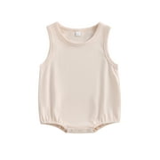 Canrulo Unisex Infant Baby Boy Girl Sleeveless Bubble Romper Solid Color Oversized Bodysuit Jumpsuit Summer Clothes Beige 12-18 Months