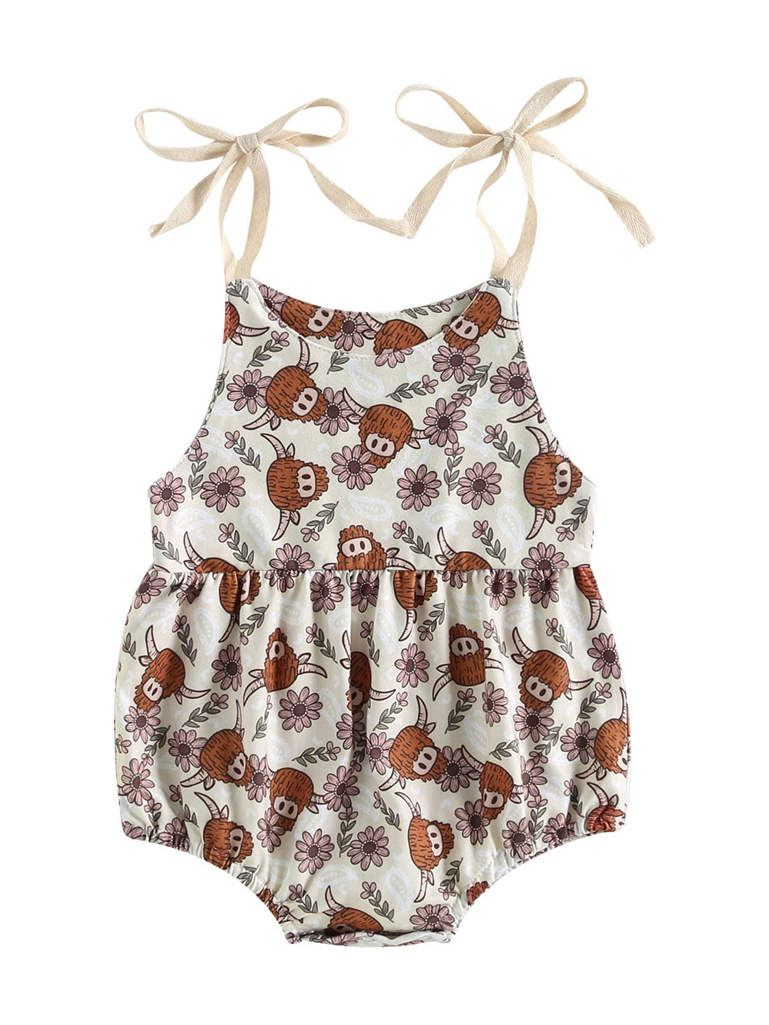 Newborn Baby Girl Farm Chicken Romper - Plaid Sleeveless Smocked Bodysuit, Western Summer Outfit