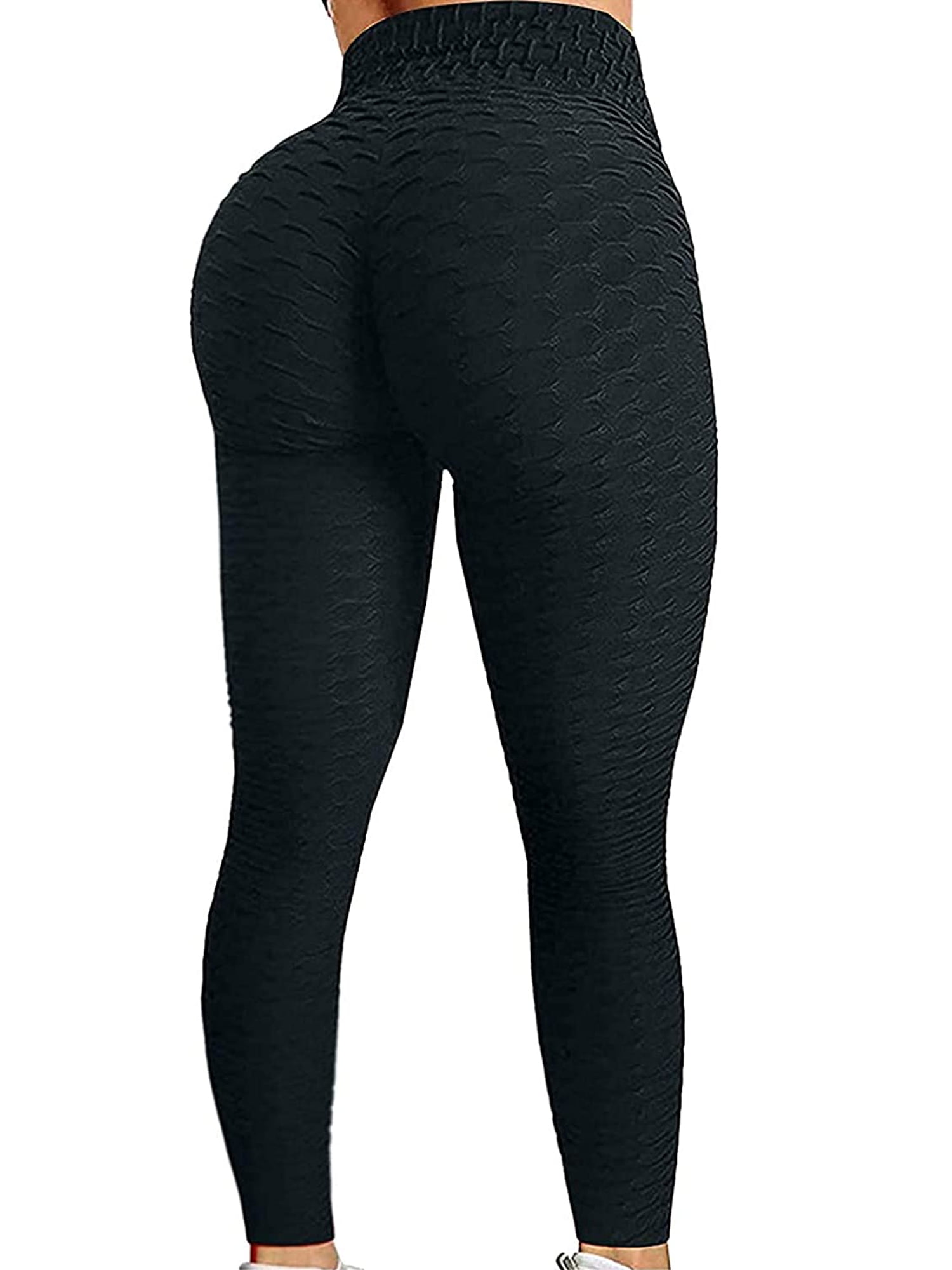 Canrulo Women Booty Legging Yoga Pants Bubble Butt Lifting Workout Tights  Black L