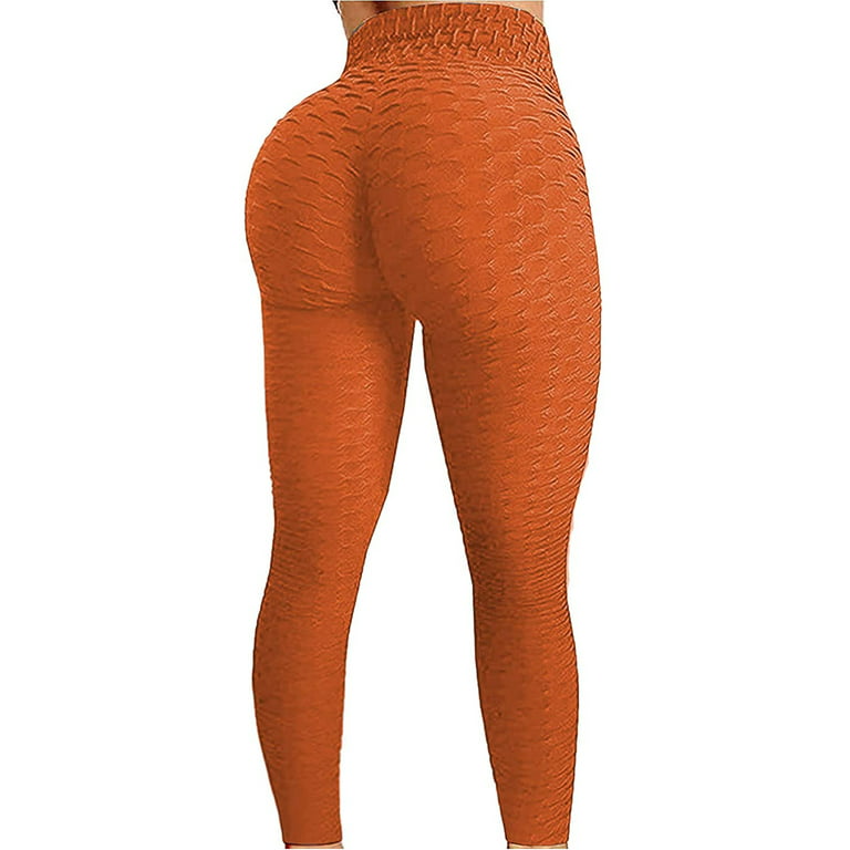 Canrulo Women Booty Legging Yoga Pants Bubble Butt Lifting Workout Tights  Orange XL 