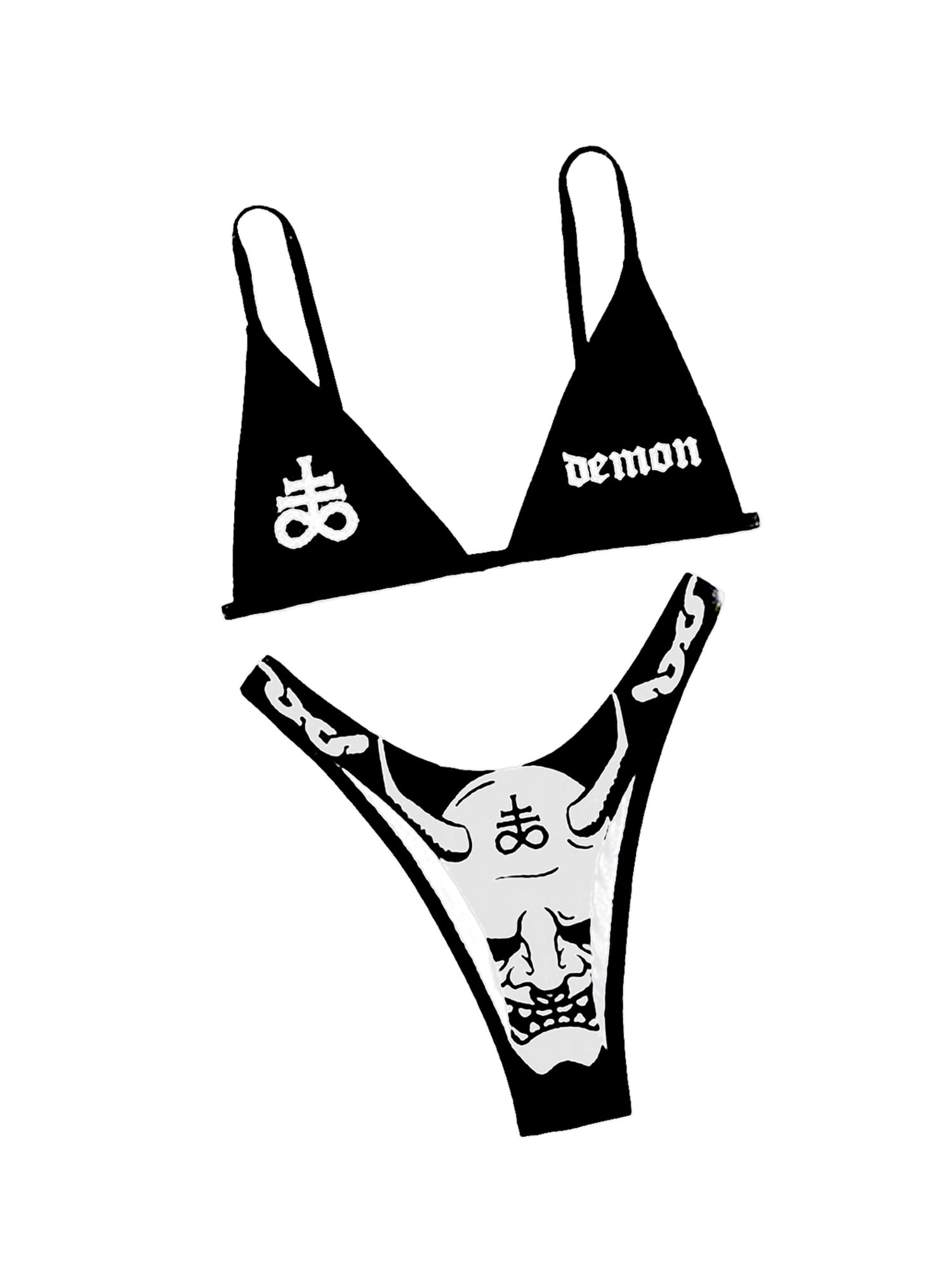 Canrulo Women Gothic Bikini Swimsuit Set Cute Micro Bra Thong Bikini