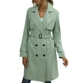 thumbnail image 1 of Canrulo Women Trench Coats Double Breasted Long Classic Lapel Windproof Outerwear with Belt Buckle Green XL, 1 of 3