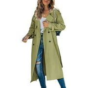 CANRULO Women's Waterproof Double-Breasted Trench Coat Classic Lapel Overcoat Slim Outerwear Coat with Belt Army Green M