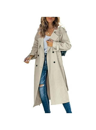 Qiaocaity Fall and Winter Fashion Long Trench Coat, Womens Fall Fashion  Business Attire Solid Color Long Sleeve Single Breasted Slimming Suit Coat  Cardigan Top, Coffee, M 