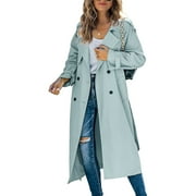 Canrulo Women's Waterproof Double-Breasted Trench Coat Classic Slim Outerwear Coat with Belt Blue XXL