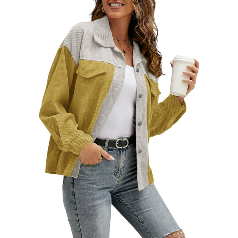 Canrulo Womens Corduroy Shirt Fleece Jacket Long Sleeve Button Down Collar  Coat Oversized Tops Shacket outwear with Flap Pocket