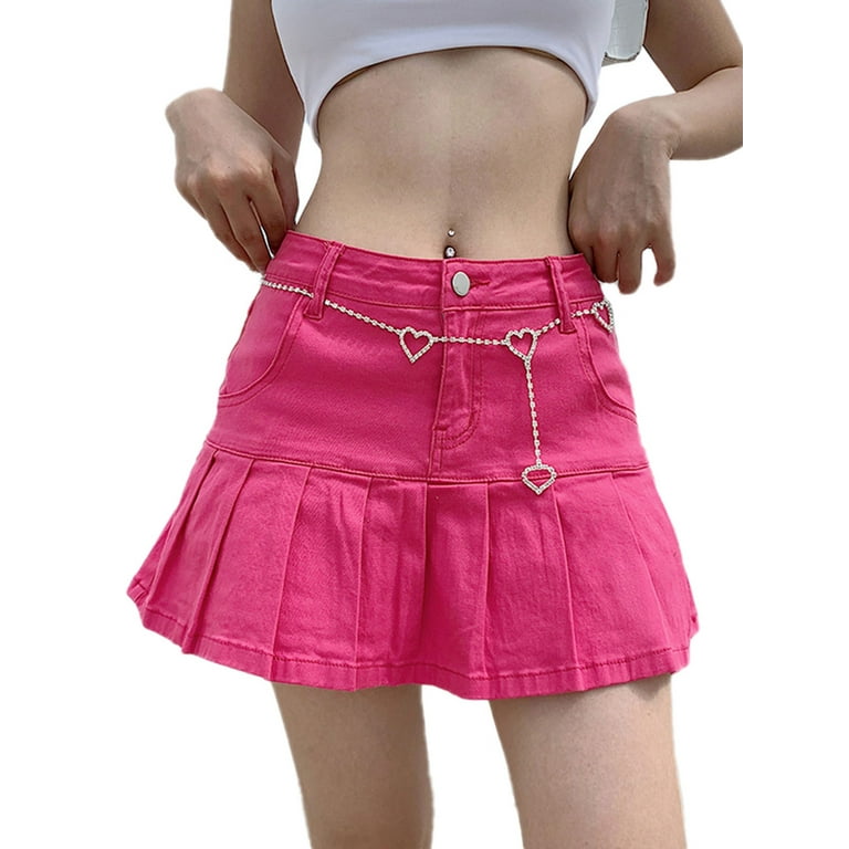 Canrulo Womens Denim Mini Skirt Y2k Skater Tennis Uniform Short Skirt E  Girl Mini Skirt Pink L 
