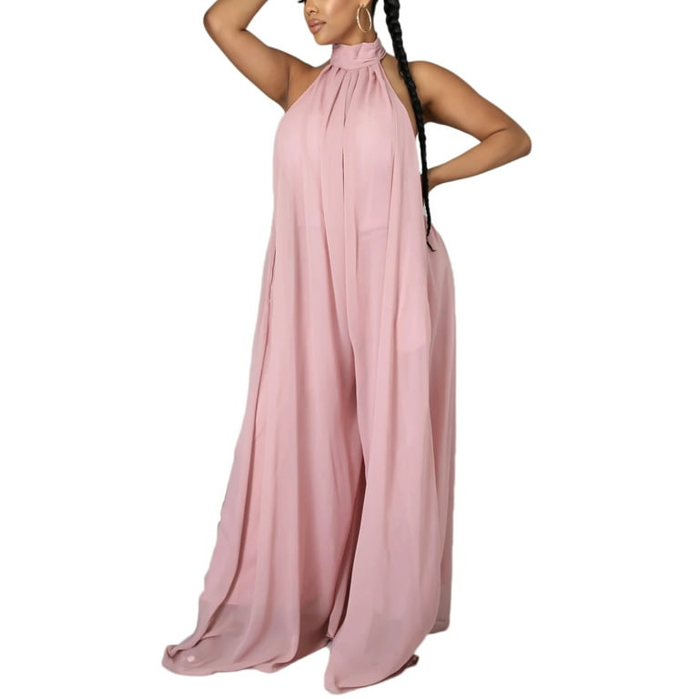 Pink Halter Loose Chiffon Bridesmaid Dress Pink Halter Loose Chiffon Bridesmaid Dress