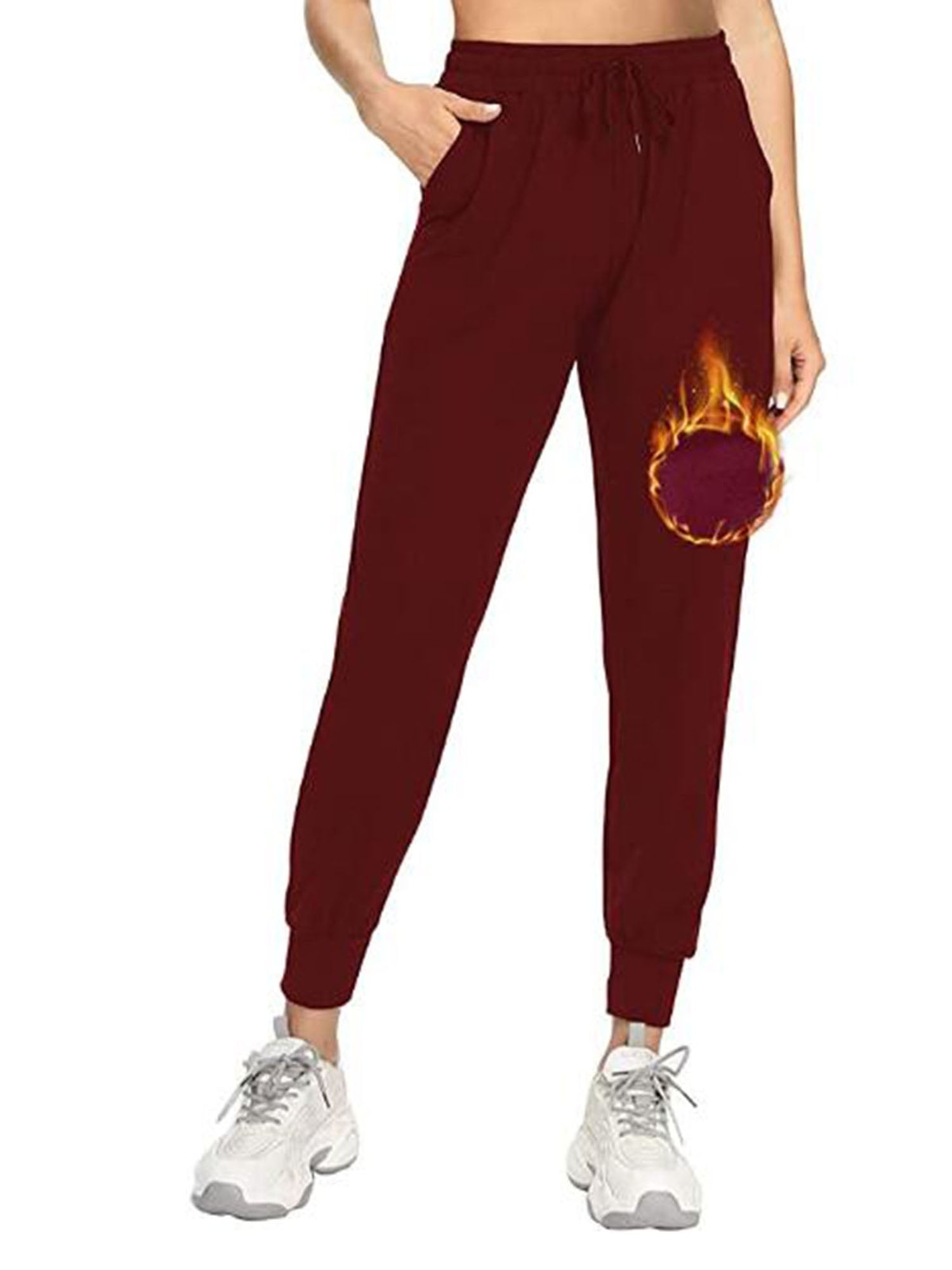 Canrulo Womens Winter Sweatpants Warm Fleece Lined Sports Pants Running  Workout Trousers Red Wine S 