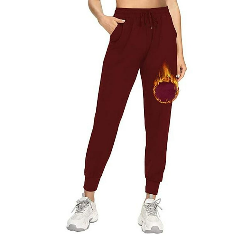 Canrulo Womens Winter Sweatpants Warm Fleece Lined Sports Pants Running  Workout Trousers Red Wine S