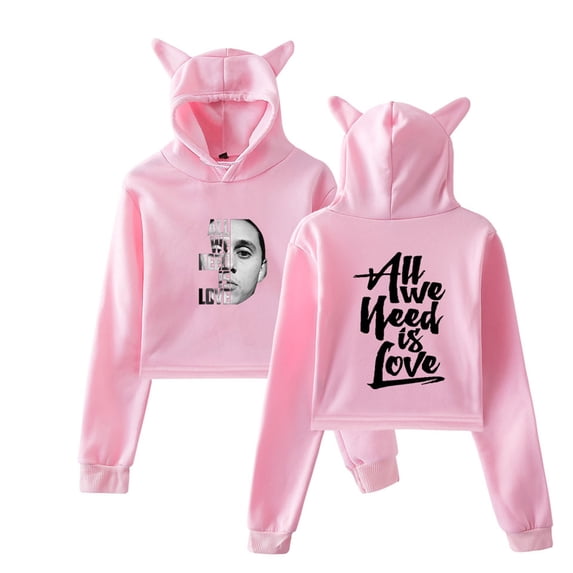 Canserbero All We Need Is Love Cat Ear Hoodie Casual Top Unique Short Sweatshirt