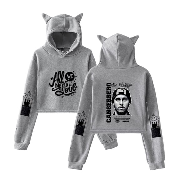 Canserbero Cat Ear Casual Retro Street Hoodie Women's Short Sportswear