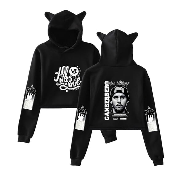 Canserbero Cat Ear Casual Retro Street Hoodie Women's Short Sportswear