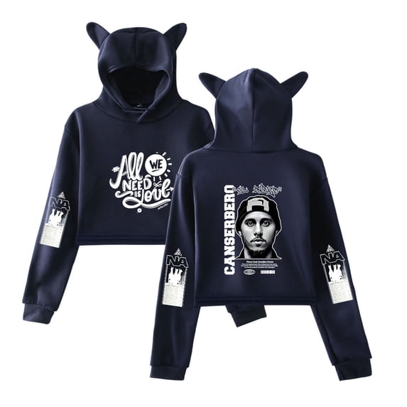 Canserbero Cat Ear Casual Retro Street Hoodie Women's Short Sportswear