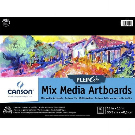 Canson 2005761 12 x 16 in. Plein Air Mix Media Art Board Pad - 10 Boards, White