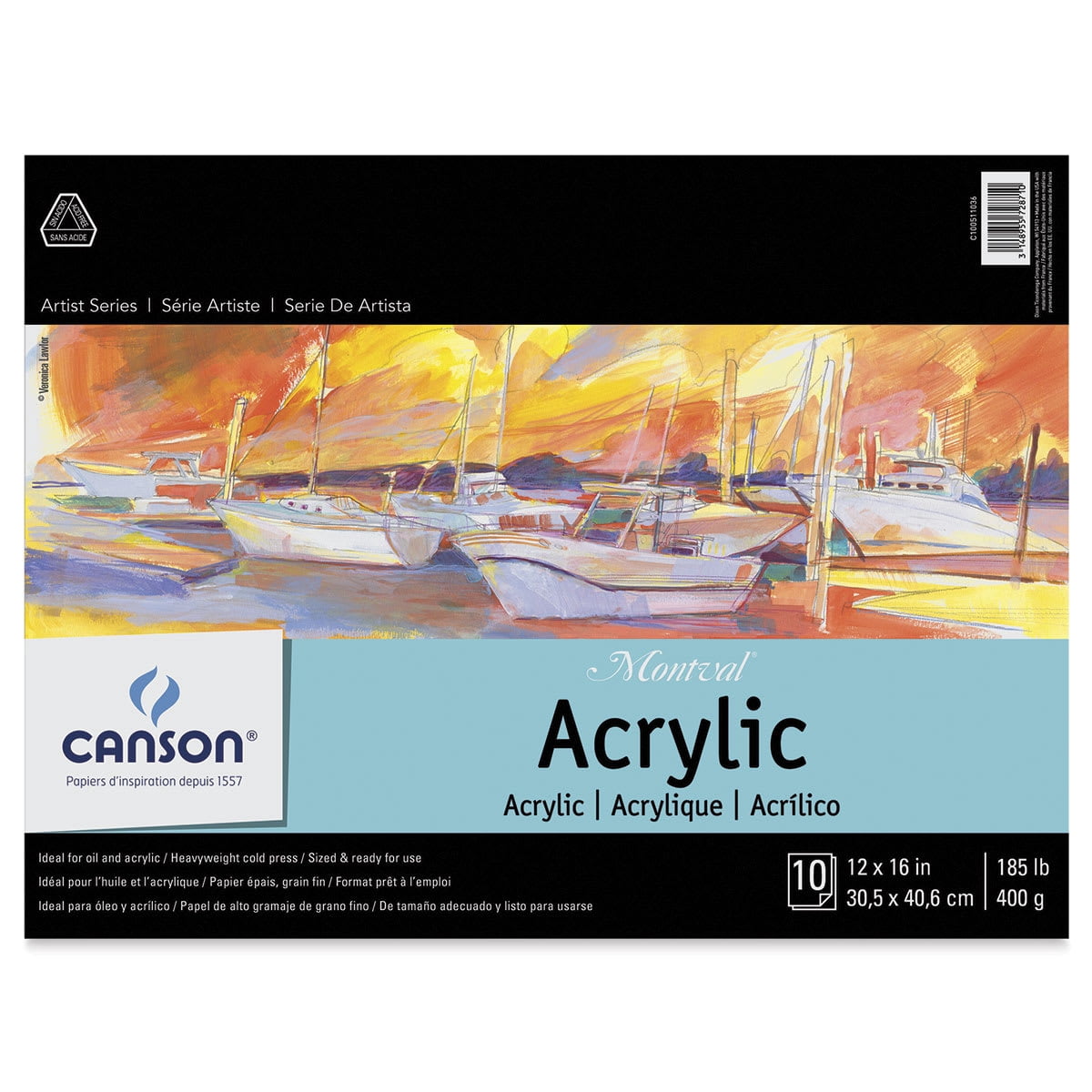 Canson Artist Series Acrylic Paper, Foldover Pad, 12x16 inches, 10 Sheets (185lb/400g) - Artist Paper for Adults and Students