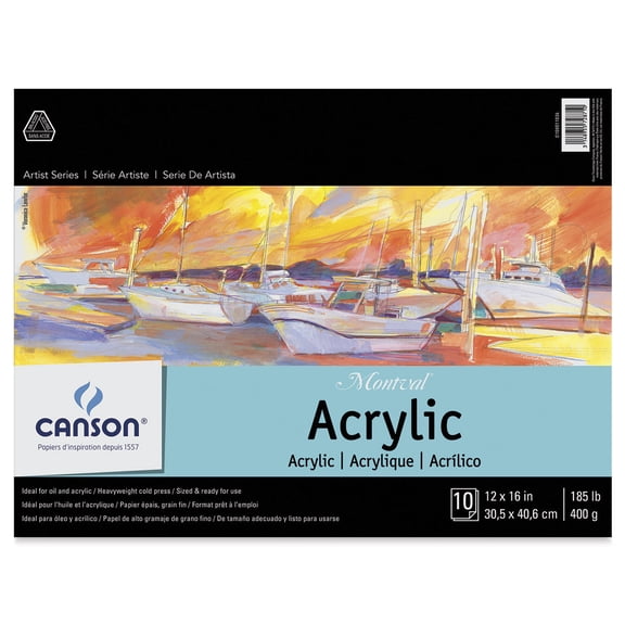 Canson Artist Series Acrylic Paper, Foldover Pad, 12x16 inches, 10 Sheets (185lb/400g) - Artist Paper for Adults and Students