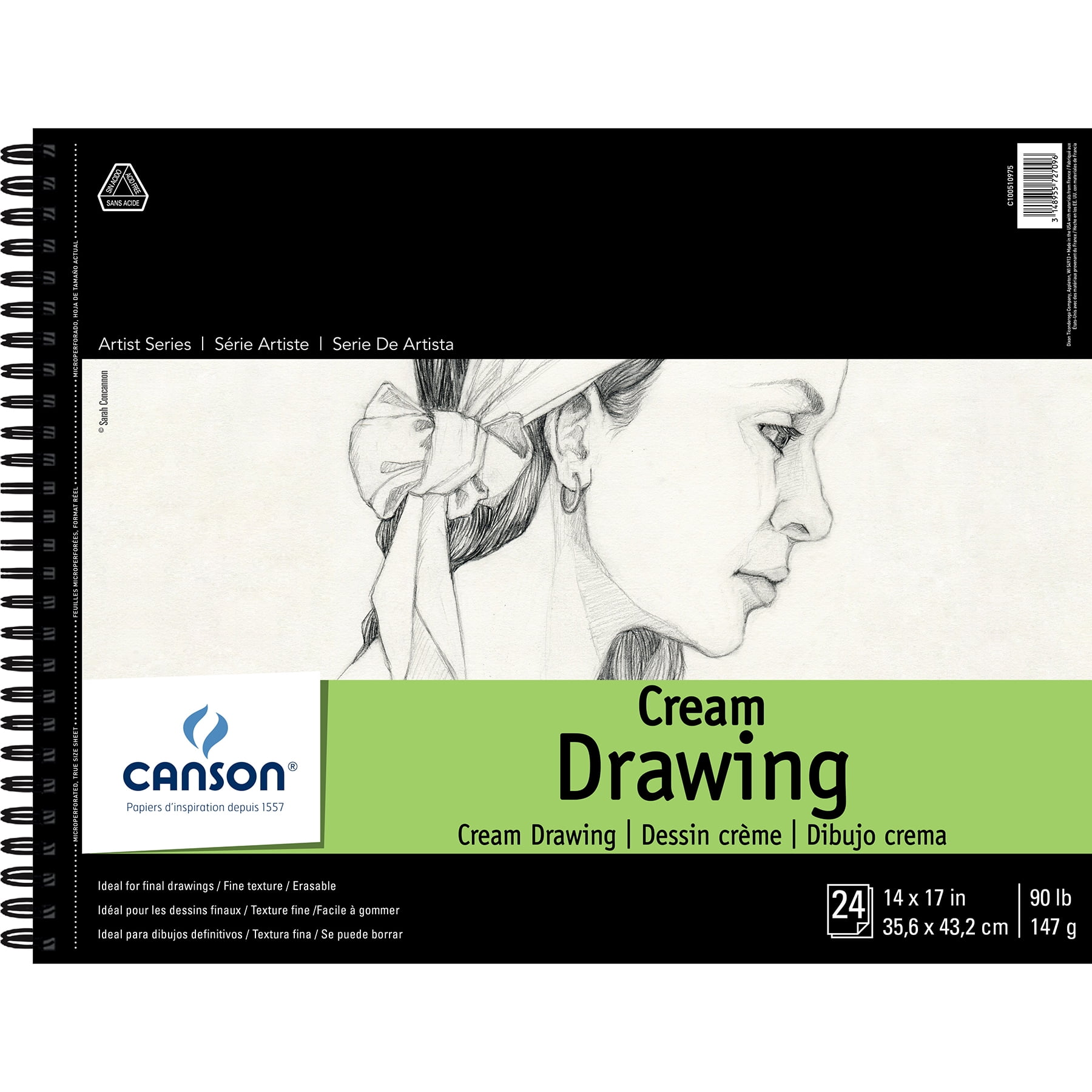 Canson Artist Series Classic Cream Drawing Pad, 14in x 17in, 24 Sheets/Pad