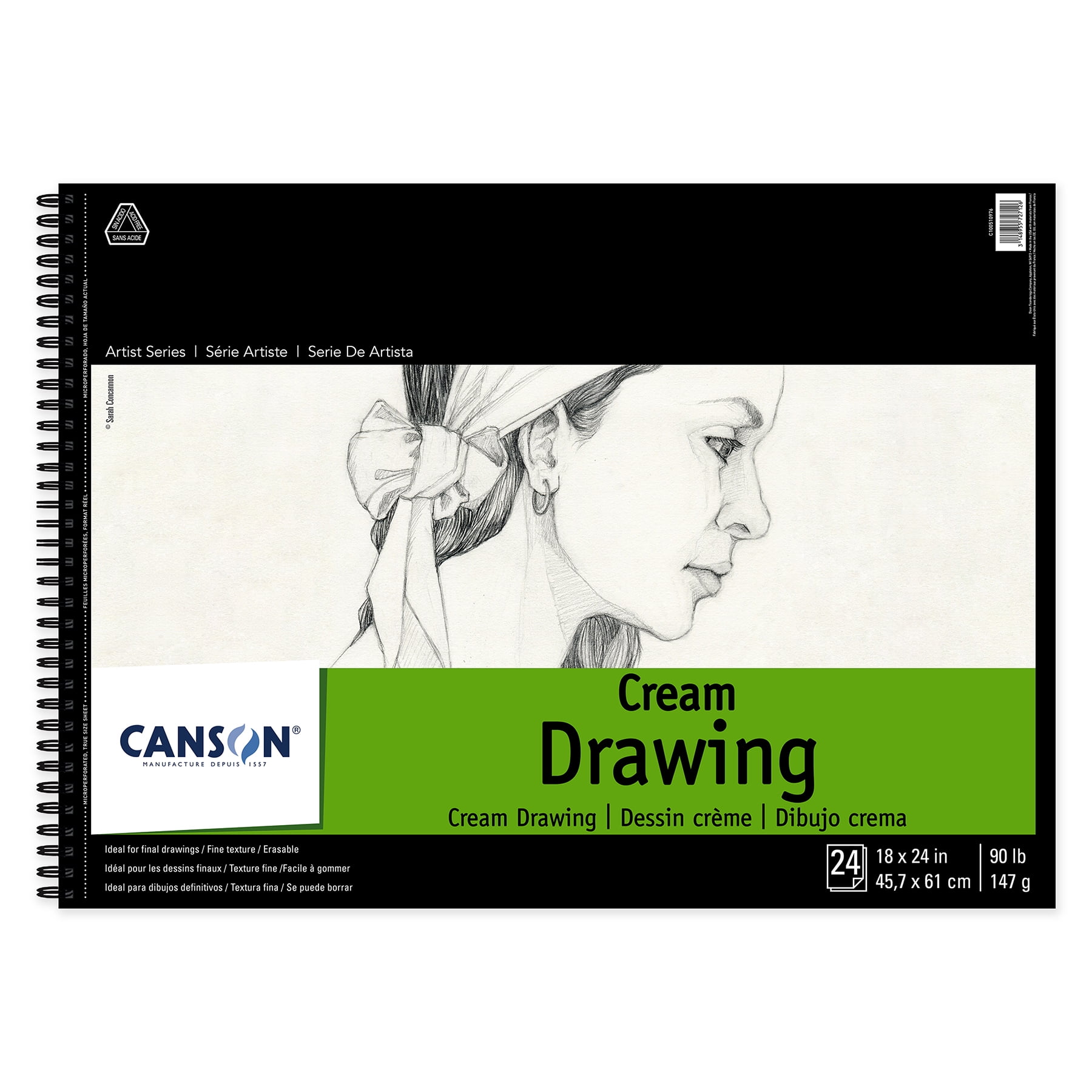 Canson Artist Series Classic Cream Drawing Pad, 18 in x 24 in, 24 Sheets/Pad