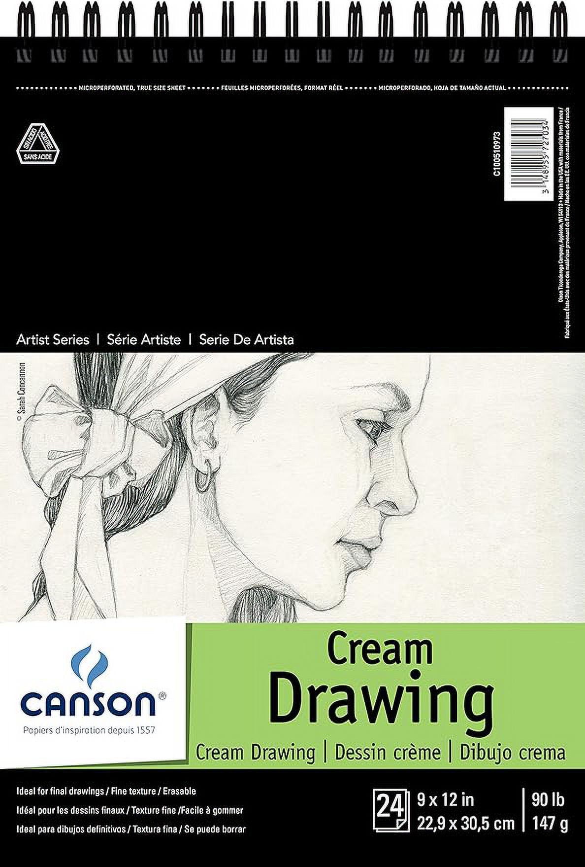 Canson Artist Series Cream Drawing Pad 9" x 12", Top Wire Bound, 24