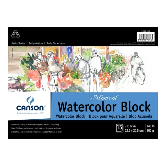 Canson Artist Series Montval Watercolor Block, 9" x 12", 15 Sheets