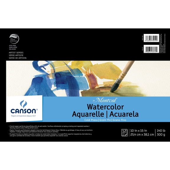 Canson Artist Series Montval Watercolor Pad, 10" x 15", 12 Sheets