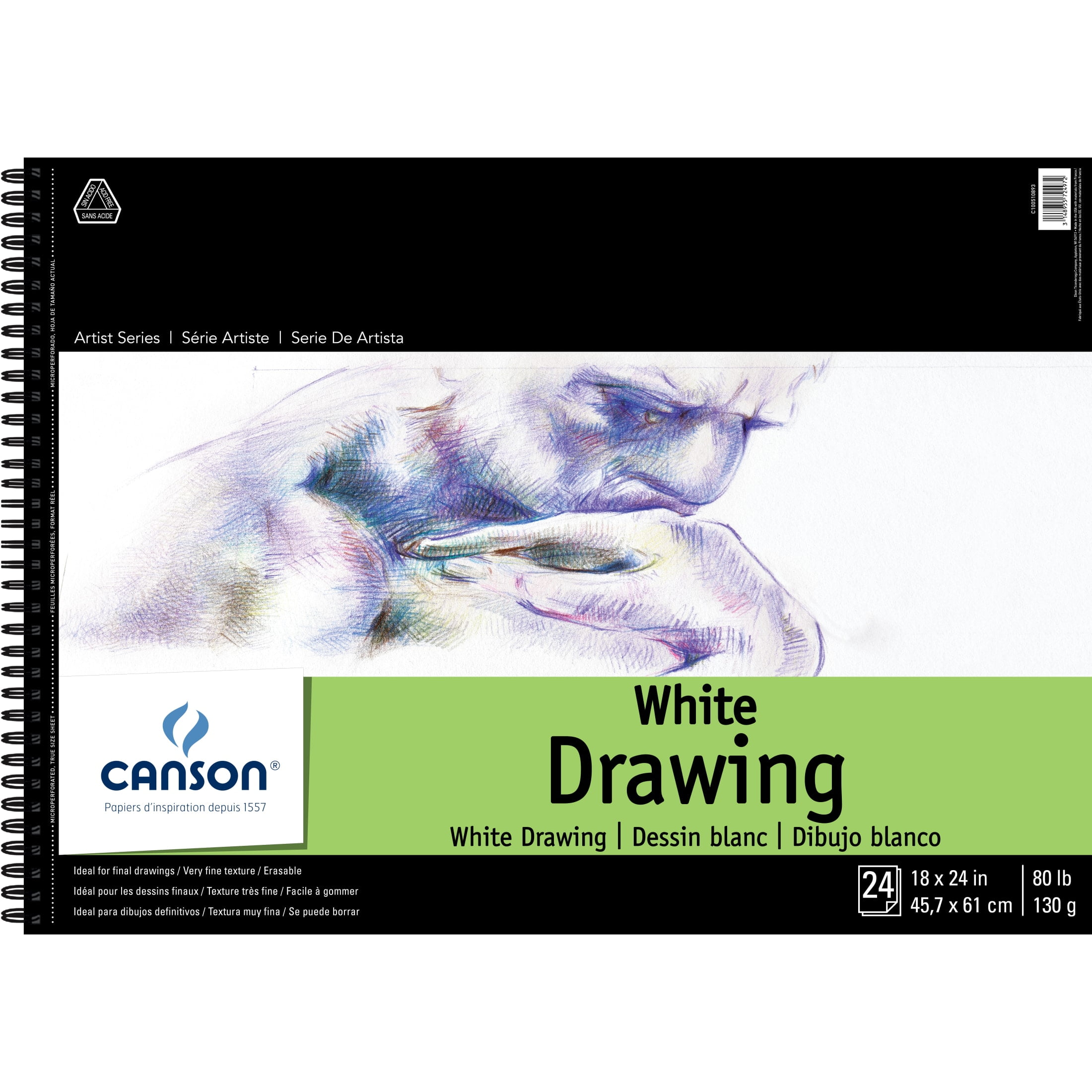 Canson Artist Series Pure White Drawing Pad, 18in x 24in