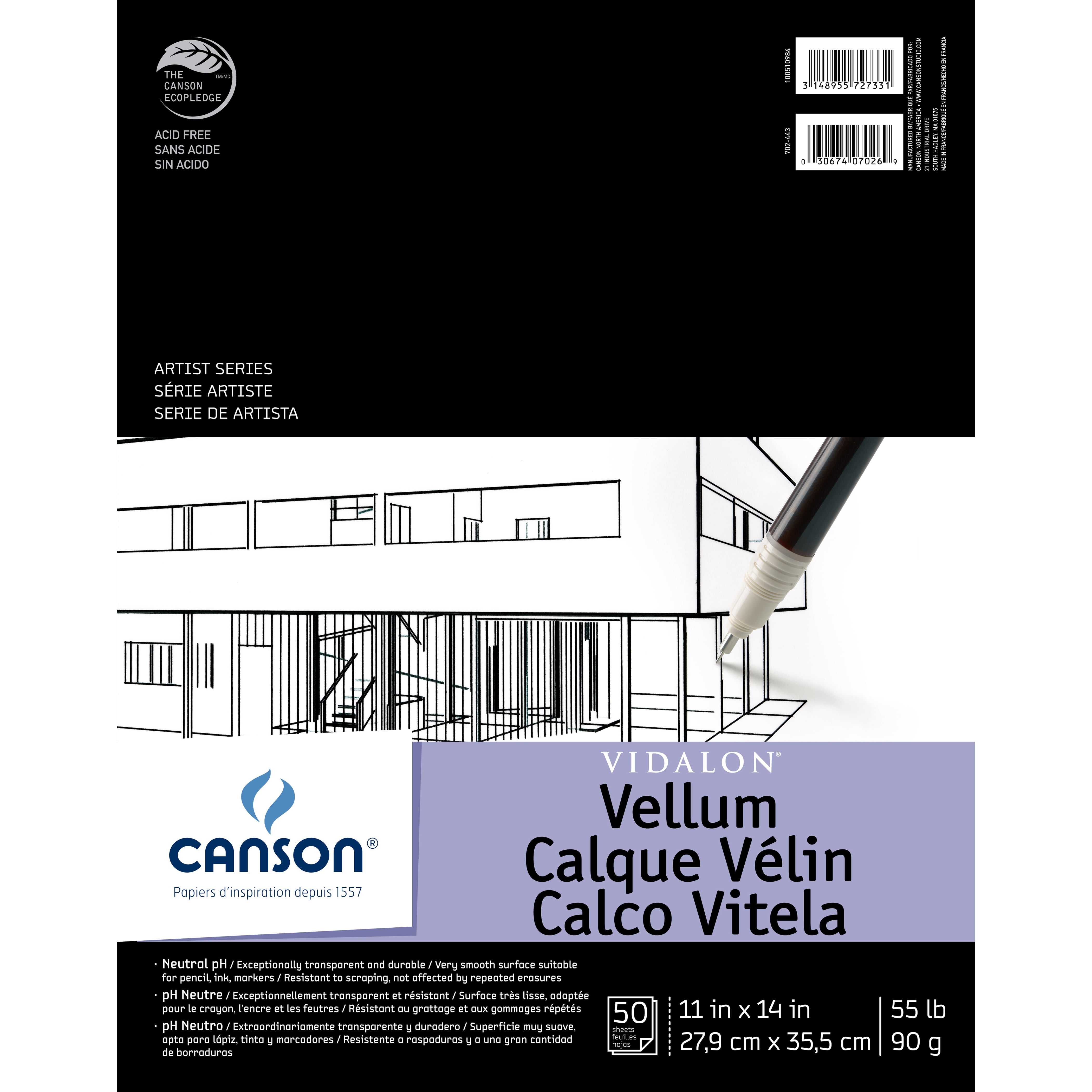 Canson Artist Series Vidalon Vellum Tracing Paper, 11" x 14", 50 Sheets
