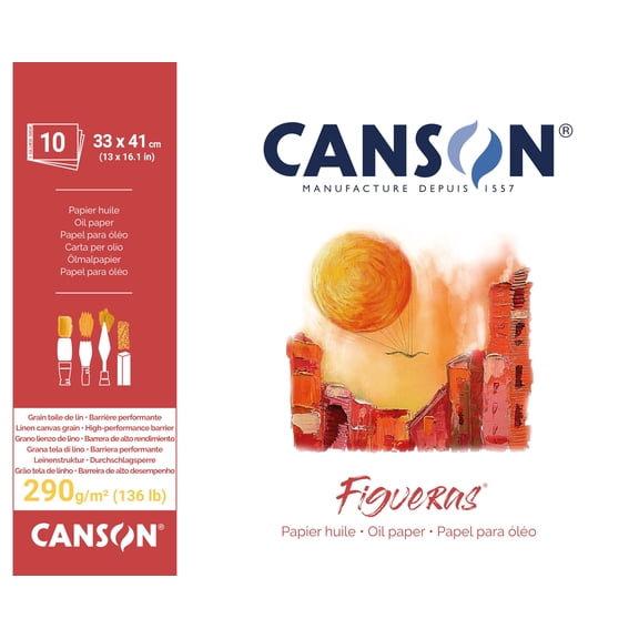 Canson Figueras Oil & Acrylic 290gsm Paper pad Including 10 Sheets, Size:41x33cm, Canvas-Like Texture