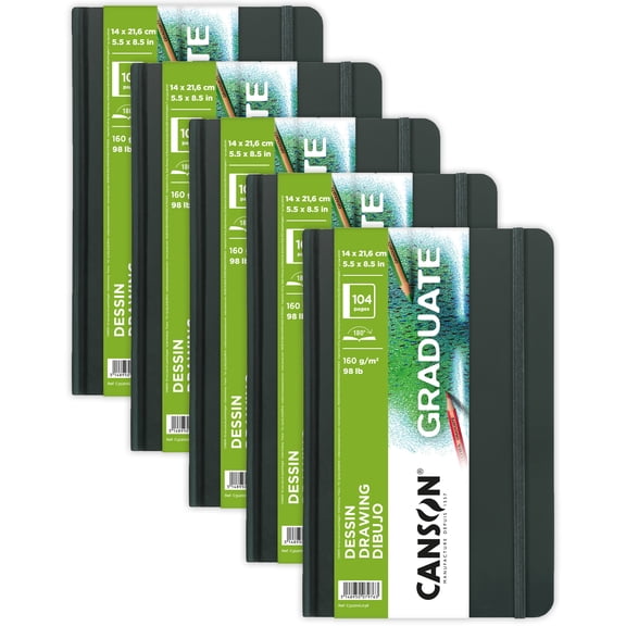 Canson Graduate Drawing Art Book, Hard Cover Binding, 52 Sheet, 5.5x8.5 inch, Pack of 5