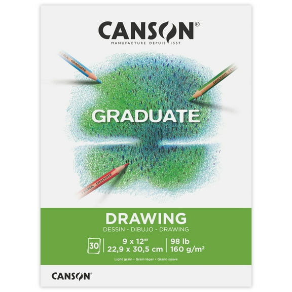 Canson Graduate Drawing Paper Pad, Foldover Binding, (98lb/160g), 30 Sheet, 9" x 12"