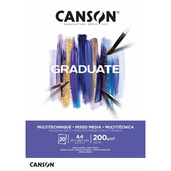 Canson Graduate Mix Medium Fine 200g A4 Glued Pad 20H White