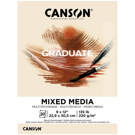Canson Graduate Mixed Media Pad, Natural Toned, Foldover, 9x12 inch, 20 Sheets