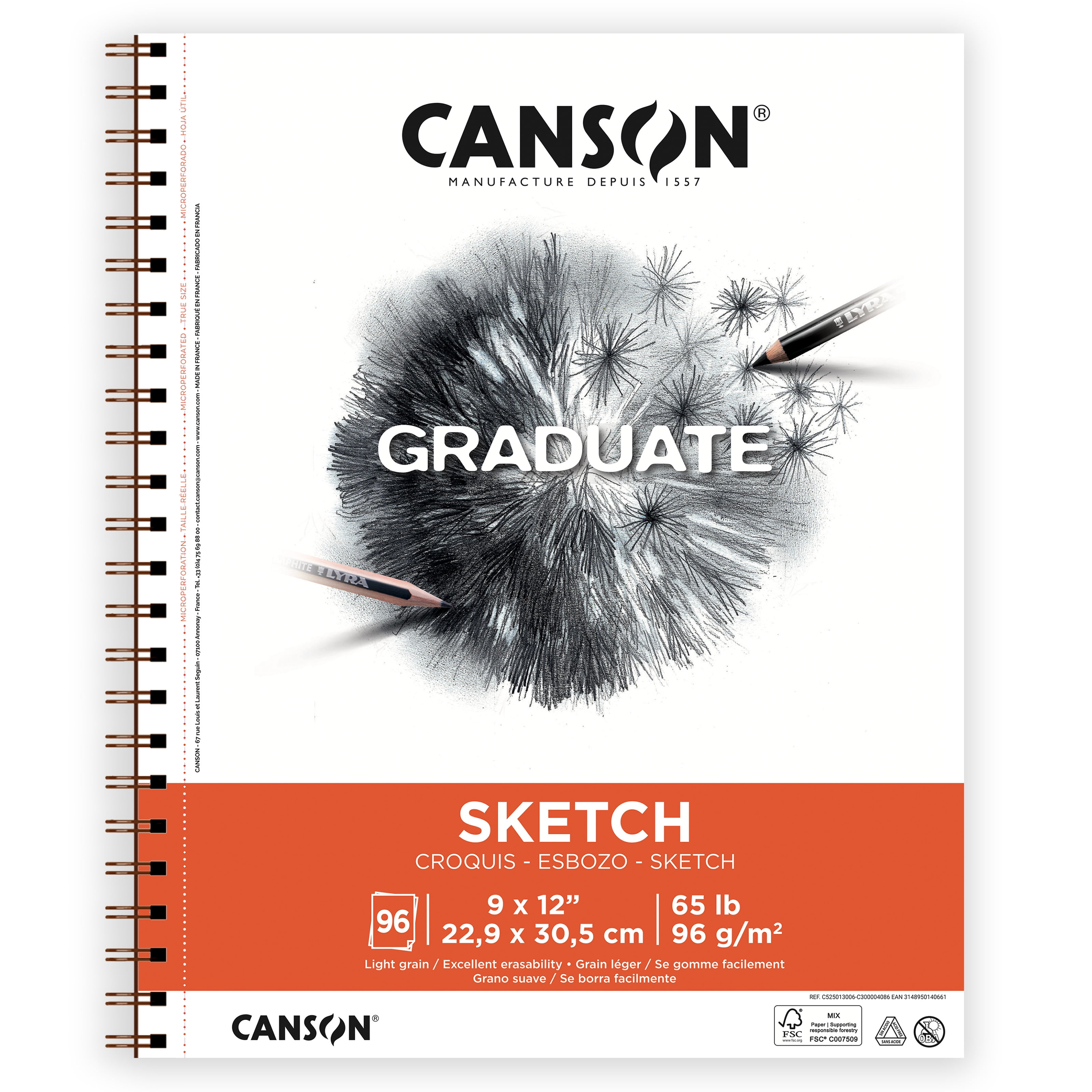 Canson Graduate Sketch Paper Jumbo Pad, 65lb/96gsm, 96 Sheets