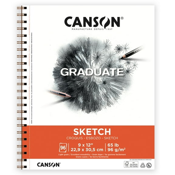 Canson Graduate Sketch Paper Jumbo Pad, 65lb/96gsm, 96 Sheets, White, 9x12 in, Art Students & Teens