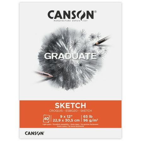 Canson Graduate Sketch Paper Pad, Foldover Binding, (65lb/96g), 40 Sheet, 9" x 12"