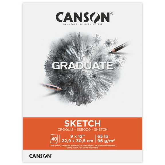 Canson Graduate Sketch Paper Pad, Foldover Binding, (65lb/96g), 40 Sheet, 9" x 12"