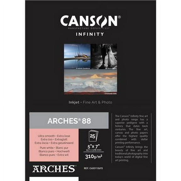 Canson Infinity Arches 88 Inkjet Fine Art and Photo Paper - 5" x 7", 310 gsm, Package of 25