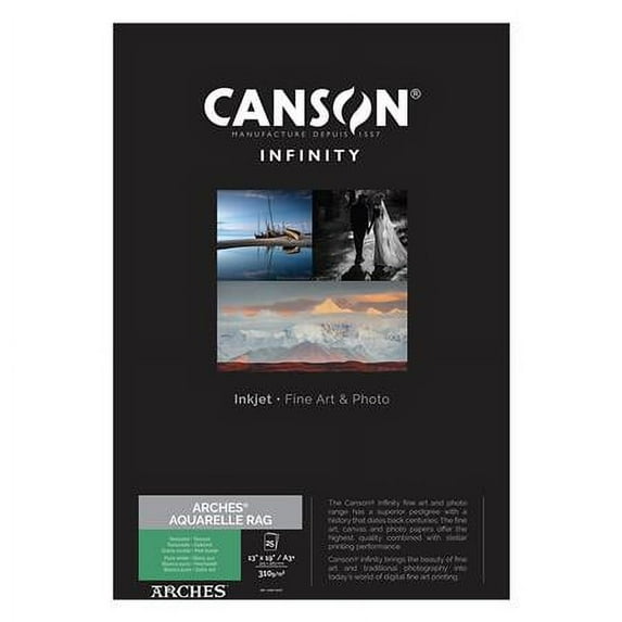 Canson Infinity Arches Aquarelle Rag Inkjet Paper - 13" x 19", A3+, 310 gsm, Package of 25
