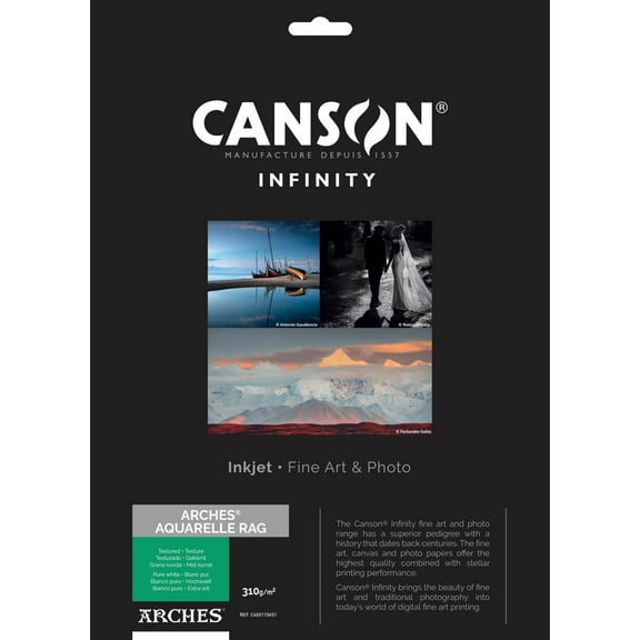 Canson Infinity ARCHES Aquarelle Rag Textured Pure White Matte Inkjet Paper, 310gsm, 24"x10' Sample Roll
