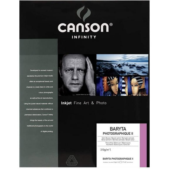 Canson Infinity Baryta Photographique II Pure White A3+ Inkjet Paper, 310gsm, Satin, 13x19", 25 Sheets